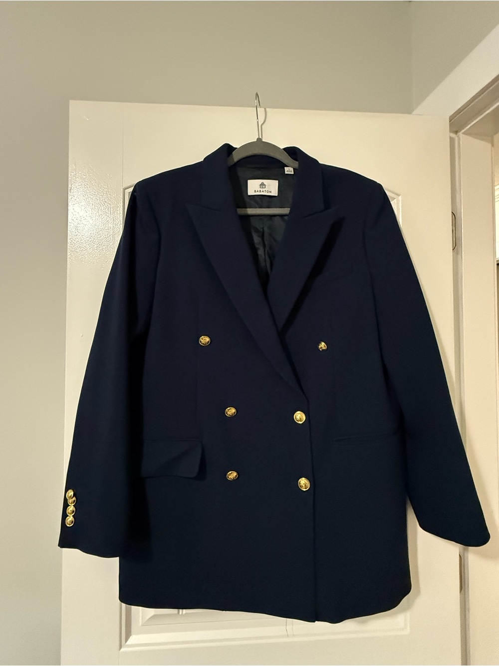 Aritzia Double-Breasted Blazer in Admiral with Gold Buttons